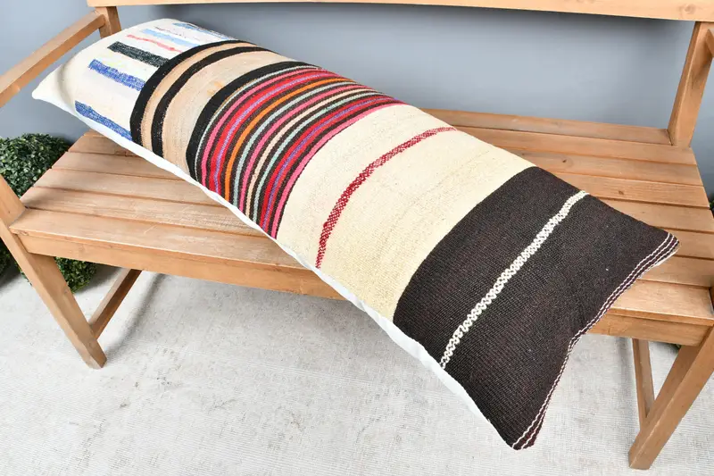 Pillow Sham, Throw Kilim Pillow, 16x48 Beige Pillow Case, Ethnical Kilim Rug Pillow, Handmade Kilim Cushion, Cozy Throw Pillow Cover - 2