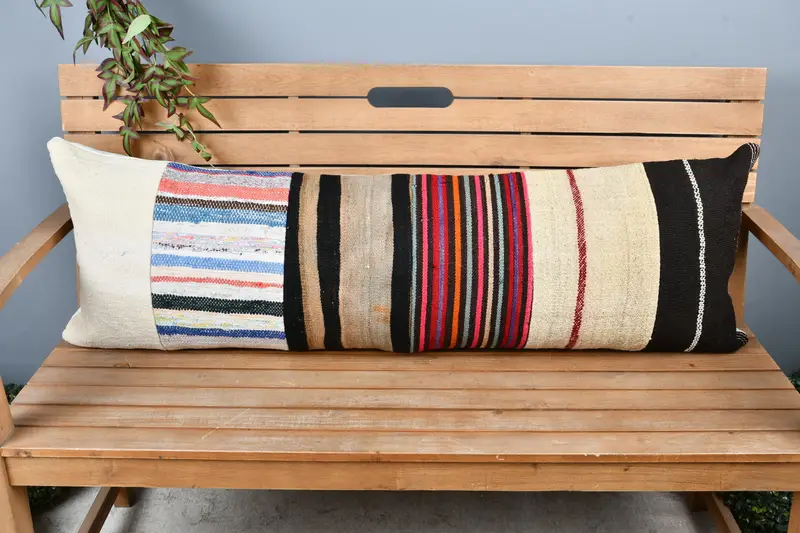 Pillow Sham, Throw Kilim Pillow, 16x48 Beige Pillow Case, Ethnical Kilim Rug Pillow, Handmade Kilim Cushion, Cozy Throw Pillow Cover - 6