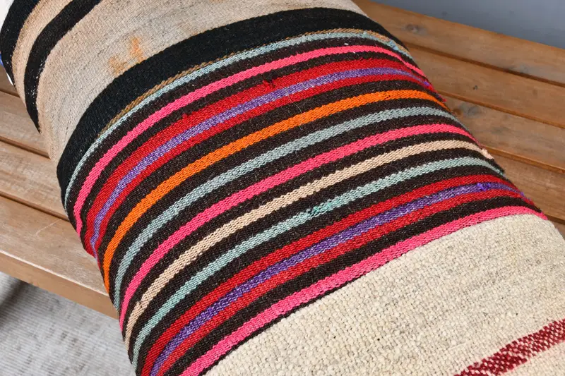 Pillow Sham, Throw Kilim Pillow, 16x48 Beige Pillow Case, Ethnical Kilim Rug Pillow, Handmade Kilim Cushion, Cozy Throw Pillow Cover - 4