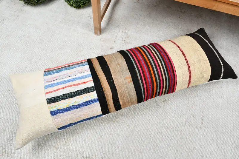 Pillow Sham, Throw Kilim Pillow, 16x48 Beige Pillow Case, Ethnical Kilim Rug Pillow, Handmade Kilim Cushion, Cozy Throw Pillow Cover - 8