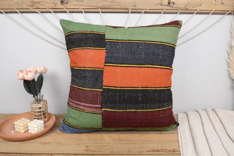 28x28 Green Cushion, Outdoor Bolster Pillow Case, Outdoor Throw Pillow, Kilim Pillow Cover, Kilim Pillow, Antique Pillows, Cushion Cover - 2