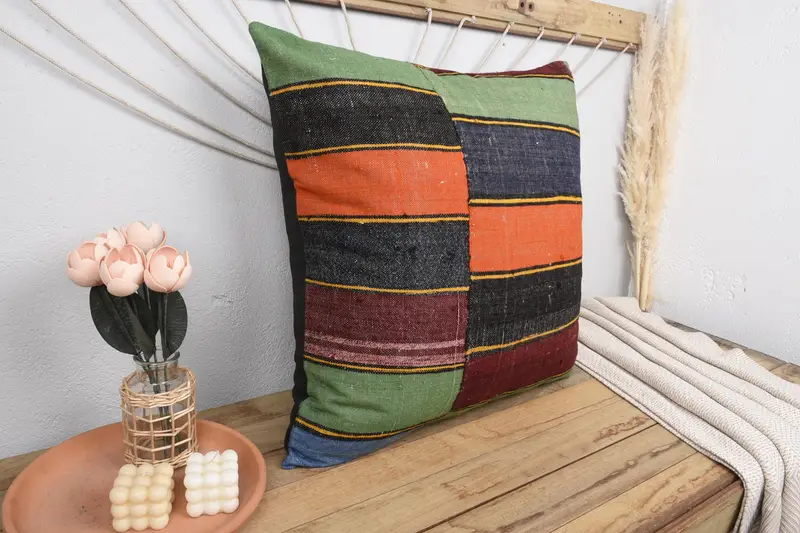 28x28 Green Cushion, Outdoor Bolster Pillow Case, Outdoor Throw Pillow, Kilim Pillow Cover, Kilim Pillow, Antique Pillows, Cushion Cover - 1