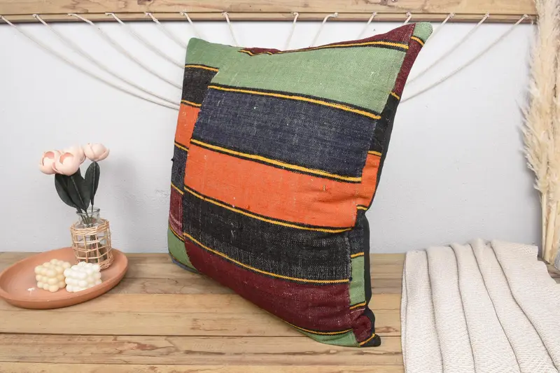 28x28 Green Cushion, Outdoor Bolster Pillow Case, Outdoor Throw Pillow, Kilim Pillow Cover, Kilim Pillow, Antique Pillows, Cushion Cover - 4