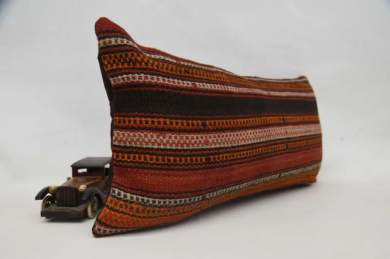 Ethnical Kilim Rug Pillow, Interior Designer Pillow, Pillow Sham, Armchair Cushion, 12x24 Orange Cushion Case, Antique Pillows - 2