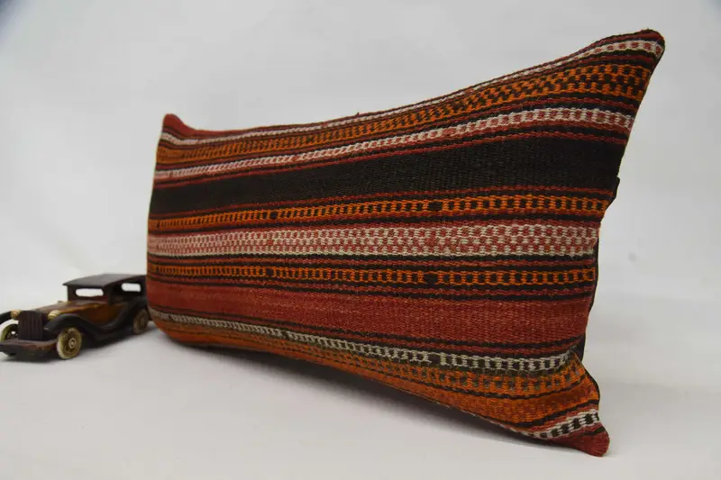 Ethnical Kilim Rug Pillow, Interior Designer Pillow, Pillow Sham, Armchair Cushion, 12x24 Orange Cushion Case, Antique Pillows - 3