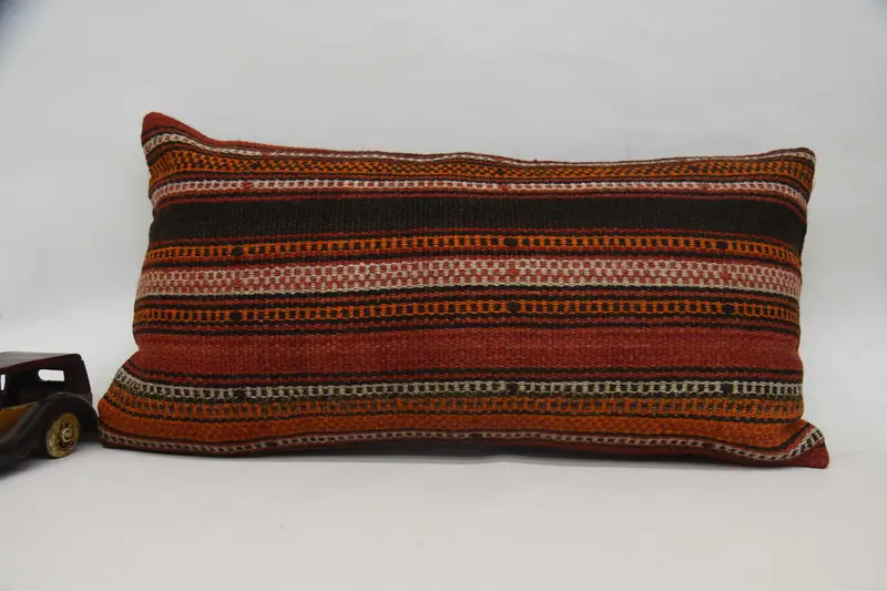 Ethnical Kilim Rug Pillow, Interior Designer Pillow, Pillow Sham, Armchair Cushion, 12x24 Orange Cushion Case, Antique Pillows - 4