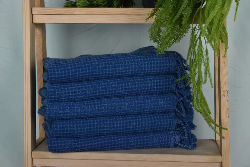 Waffle Towel Blue Cotton Organic, 36x67 Inches, Personalized Gift
