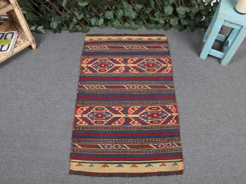 Blue Rug with Red Stripes, 1,9x3,1 ft Chic Decor