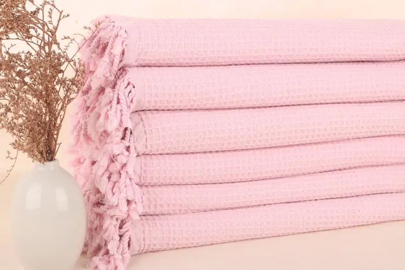 Custom Turkish Cotton Waffle Towel, Light Powder Pink, 36x67 Inches