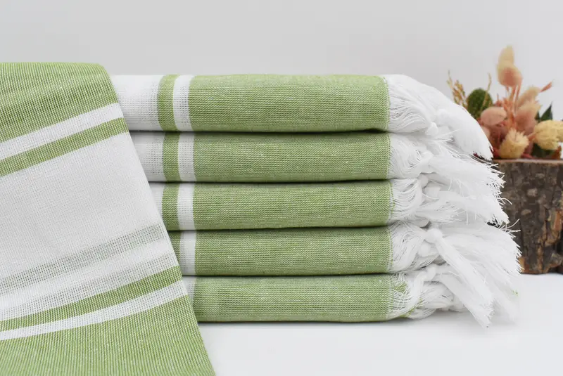 Personalized Turkish Cotton Green Striped Towel, 70x40 Inches