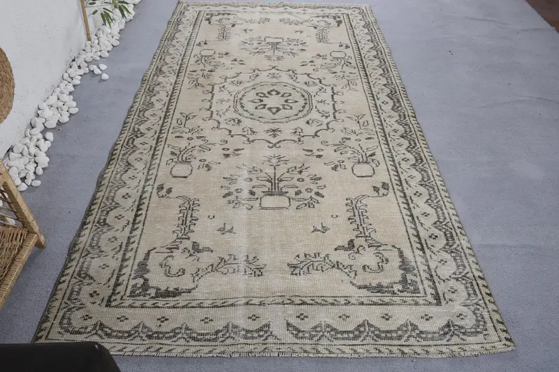 Elegant Beige Oriental Rug, 5,1x9,2 ft Chic Decor