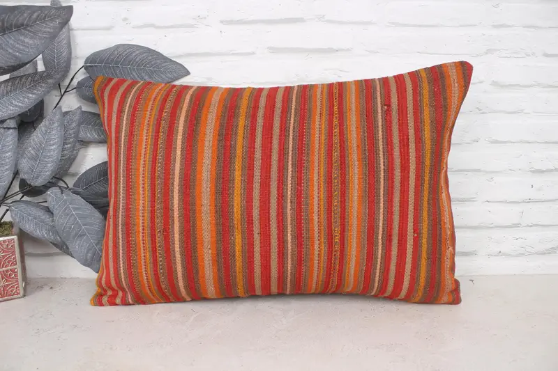 16x24 Red Cushion Case, Ethnic Cushion Cover, Pillow Sham, Vintage Kilim Pillow, Kilim Pillow, Decorative Bolster Cushion, Boho Pillow Sham Cover - 1