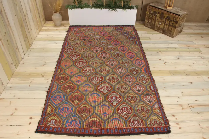 Handmade Blue Southwestern Rug, 0.4x9.3 ft Vibrant Decor