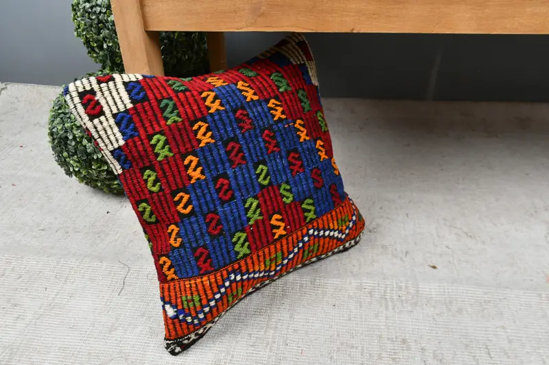 16x16 Red Pillow Cover, Bed Pillow Sham, Cozy Throw Cushion Cover, Pillow for Sofa, Pillow Sham, Turkish Pillow, Kilim Pillow, Handmade Pillow Cover - 7