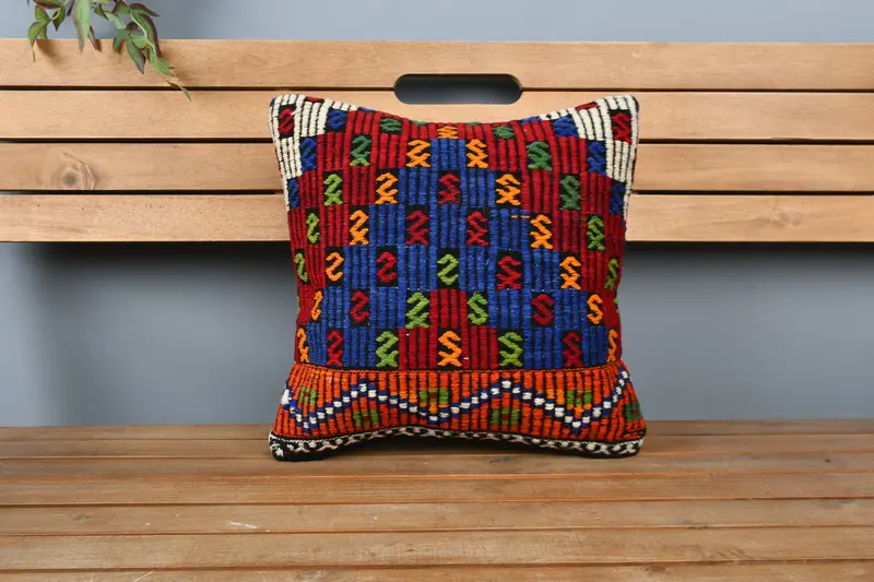 16x16 Red Pillow Cover, Bed Pillow Sham, Cozy Throw Cushion Cover, Pillow for Sofa, Pillow Sham, Turkish Pillow, Kilim Pillow, Handmade Pillow Cover - 6