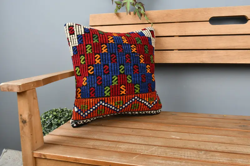16x16 Red Pillow Cover, Bed Pillow Sham, Cozy Throw Cushion Cover, Pillow for Sofa, Pillow Sham, Turkish Pillow, Kilim Pillow, Handmade Pillow Cover - 1