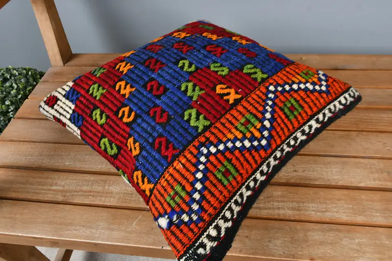 16x16 Red Pillow Cover, Bed Pillow Sham, Cozy Throw Cushion Cover, Pillow for Sofa, Pillow Sham, Turkish Pillow, Kilim Pillow, Handmade Pillow Cover - 2