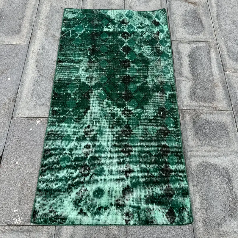 Vintage Turkish Rug, 2.3x4.4 ft Oushak Rug, Green Black Floral Rug - 1