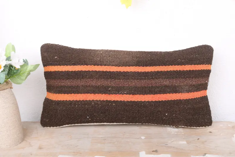 Home Decor Pillow, Kilim Pillow Cover, Seat Pillow, 8x16 Brown Cushion Case, Antique Pillows, Accent Throw Pillow Cover, Pillow Case - 2