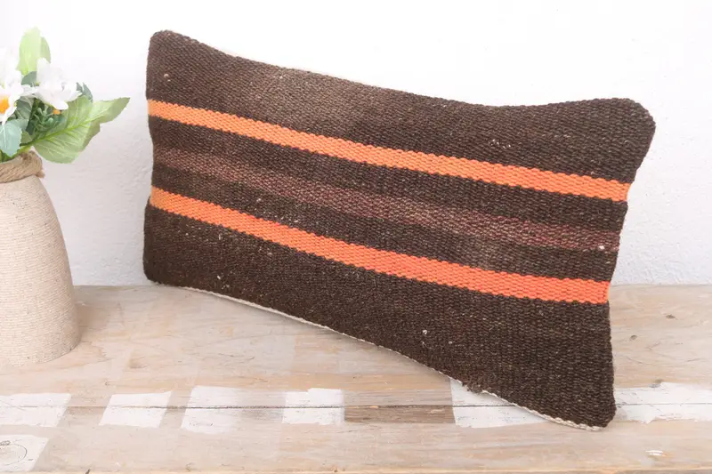 Home Decor Pillow, Kilim Pillow Cover, Seat Pillow, 8x16 Brown Cushion Case, Antique Pillows, Accent Throw Pillow Cover, Pillow Case - 4