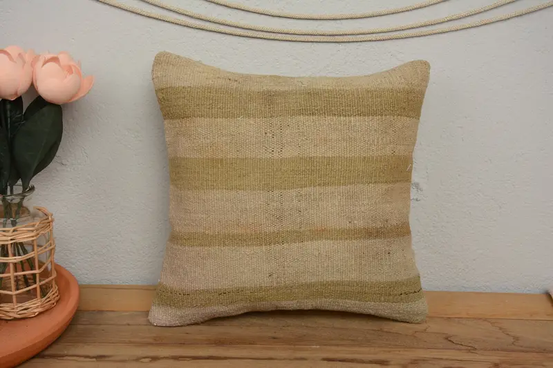 Kilim Cushion Sham, Pillow Cover, Pillow for Sofa, Authentic Pillow Sham, Hippie Throw Cushion, 14x14 Beige Pillow Cover, Vintage Kilim Pillow - 2