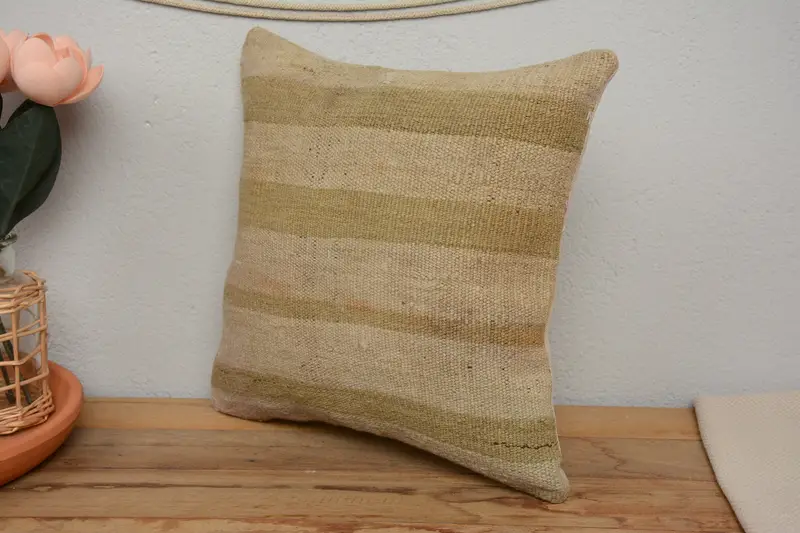 Kilim Cushion Sham, Pillow Cover, Pillow for Sofa, Authentic Pillow Sham, Hippie Throw Cushion, 14x14 Beige Pillow Cover, Vintage Kilim Pillow - 4