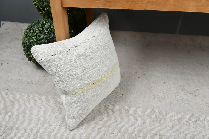 Handmade Kilim Cushion, Art Deco Cushion Case, Pillow Sham, Turkish Kilim Pillow, 14x14 White Cushion Case, Throw Kilim Pillow - 7