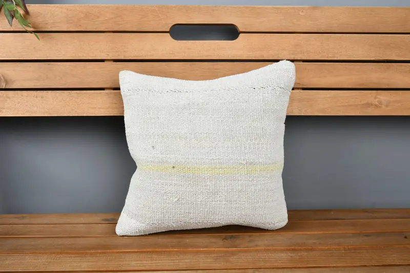 Handmade Kilim Cushion, Art Deco Cushion Case, Pillow Sham, Turkish Kilim Pillow, 14x14 White Cushion Case, Throw Kilim Pillow - 6