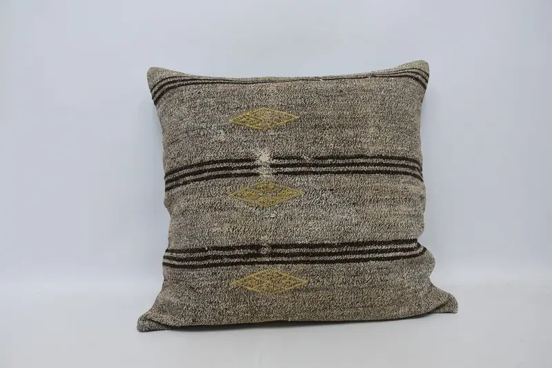 Throw Coastal Pillow Case, Wool Antique 28x28 inch Brown Pillow - 1