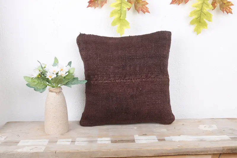 Cushion Cover, Vintage Kilim Pillow, 12x12 Brown Pillow Cover, Nautical Throw Pillow Sham, Antique Pillows, Vintage Throw Pillow, Kilim Cushion Sham - 2