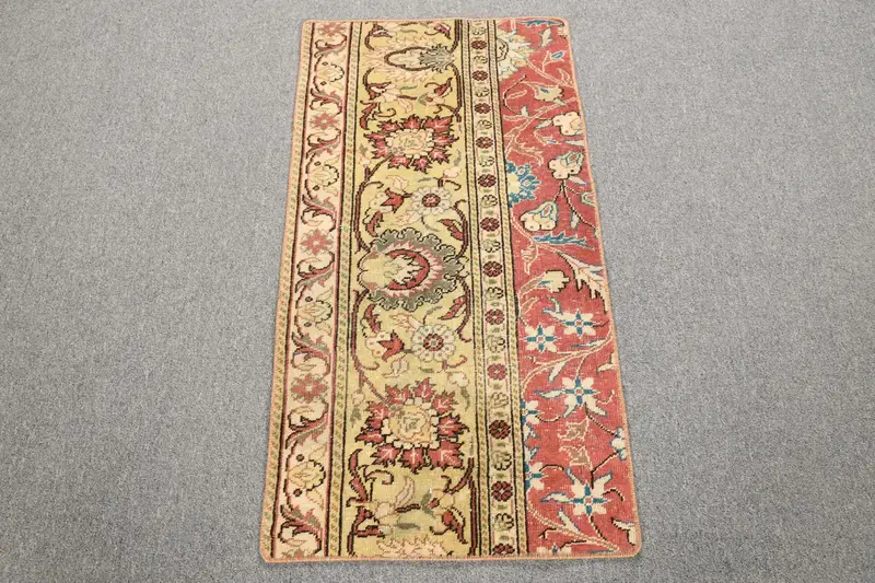 Oushak Vintage Rug, 1.7x3.3 ft Turkish Rug, Red Camouflage Wool Rug - 1