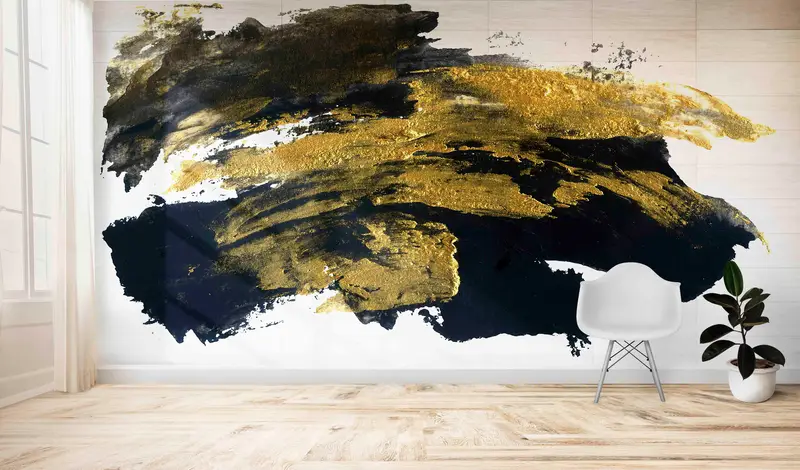 Zarif Altın ve Siyah Çağdaş Pırıltılı Mermer Baskılı Duvar Kağıdı