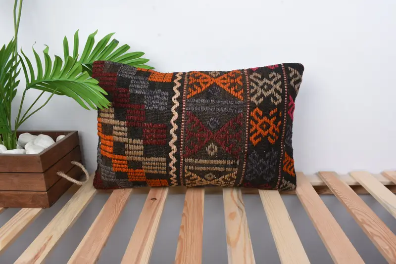 Boho Pillow Sham Cover, Customized Cushion, Knitted Pillow Case, Ethnical Kilim Rug Pillow, Home Decor Pillow, Pillow Case, 12x20 Red Cushion - 1