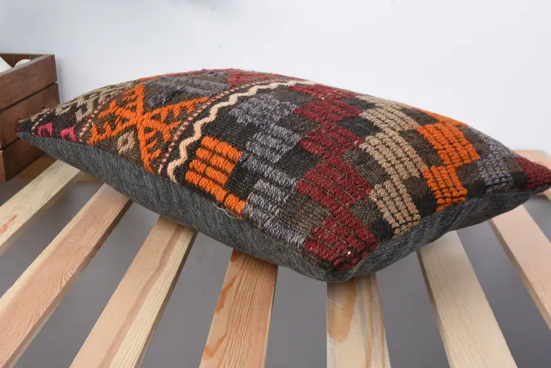 Boho Pillow Sham Cover, Customized Cushion, Knitted Pillow Case, Ethnical Kilim Rug Pillow, Home Decor Pillow, Pillow Case, 12x20 Red Cushion - 6