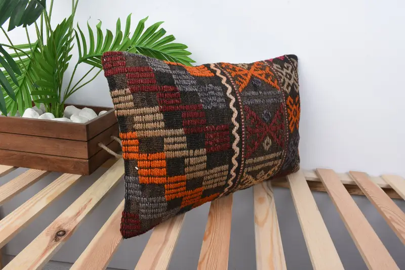 Boho Pillow Sham Cover, Customized Cushion, Knitted Pillow Case, Ethnical Kilim Rug Pillow, Home Decor Pillow, Pillow Case, 12x20 Red Cushion - 4