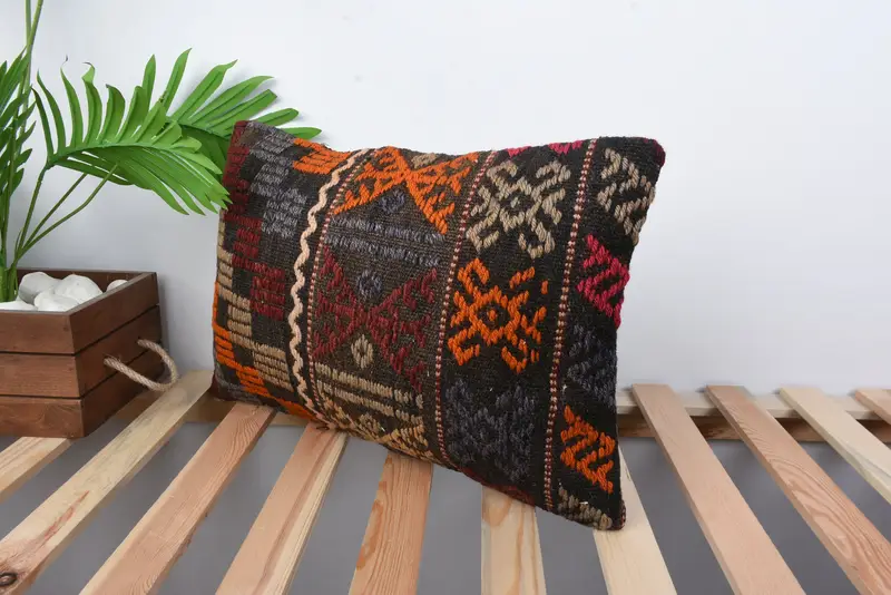Boho Pillow Sham Cover, Customized Cushion, Knitted Pillow Case, Ethnical Kilim Rug Pillow, Home Decor Pillow, Pillow Case, 12x20 Red Cushion - 5