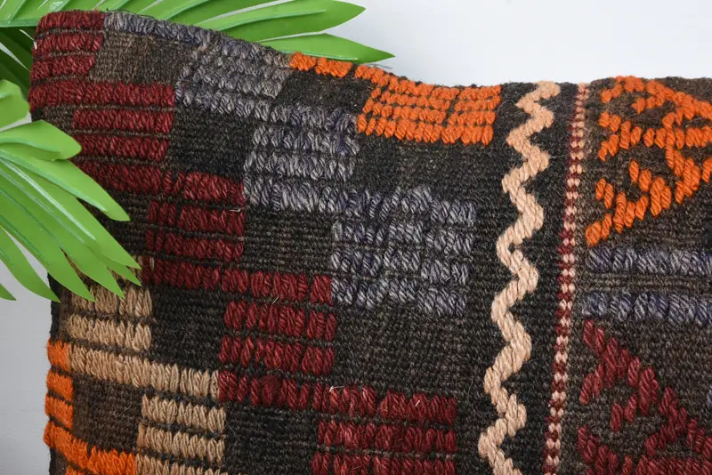 Boho Pillow Sham Cover, Customized Cushion, Knitted Pillow Case, Ethnical Kilim Rug Pillow, Home Decor Pillow, Pillow Case, 12x20 Red Cushion - 2