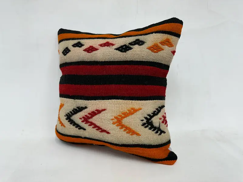 Pillow Case, Kilim Cushion Sham, Nomadic Pillow, 20x20 Red Pillow Sham, Vintage Pillow Case, Vintage Kilim Pillow, Turkish Kilim Pillow - 4