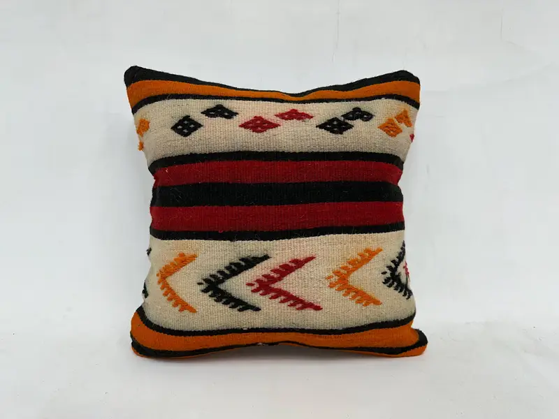 Pillow Case, Kilim Cushion Sham, Nomadic Pillow, 20x20 Red Pillow Sham, Vintage Pillow Case, Vintage Kilim Pillow, Turkish Kilim Pillow - 1
