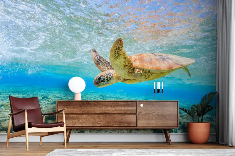 Sea Wall Art, Swimming Sea Turtle Paper Art, Animal Wall Mural, Papercraft 3D, Ocean Blue Wall Painting, Paper Wall Art, Decor For Wall, - 7