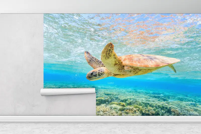 Sea Wall Art, Swimming Sea Turtle Paper Art, Animal Wall Mural, Papercraft 3D, Ocean Blue Wall Painting, Paper Wall Art, Decor For Wall, - 6