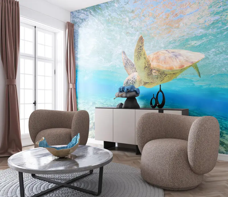 Sea Wall Art, Swimming Sea Turtle Paper Art, Animal Wall Mural, Papercraft 3D, Ocean Blue Wall Painting, Paper Wall Art, Decor For Wall, - 4