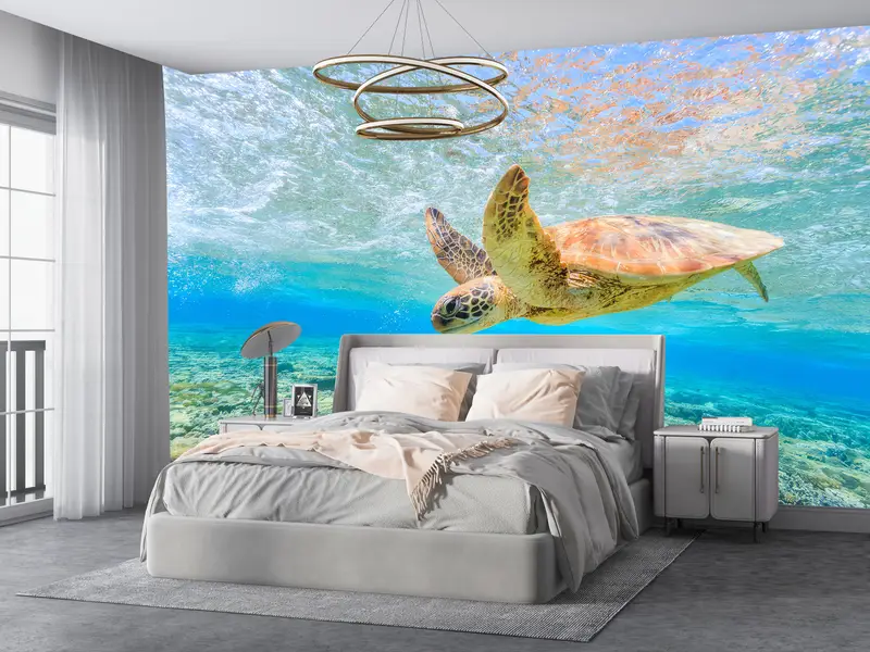 Sea Wall Art, Swimming Sea Turtle Paper Art, Animal Wall Mural, Papercraft 3D, Ocean Blue Wall Painting, Paper Wall Art, Decor For Wall, - 8