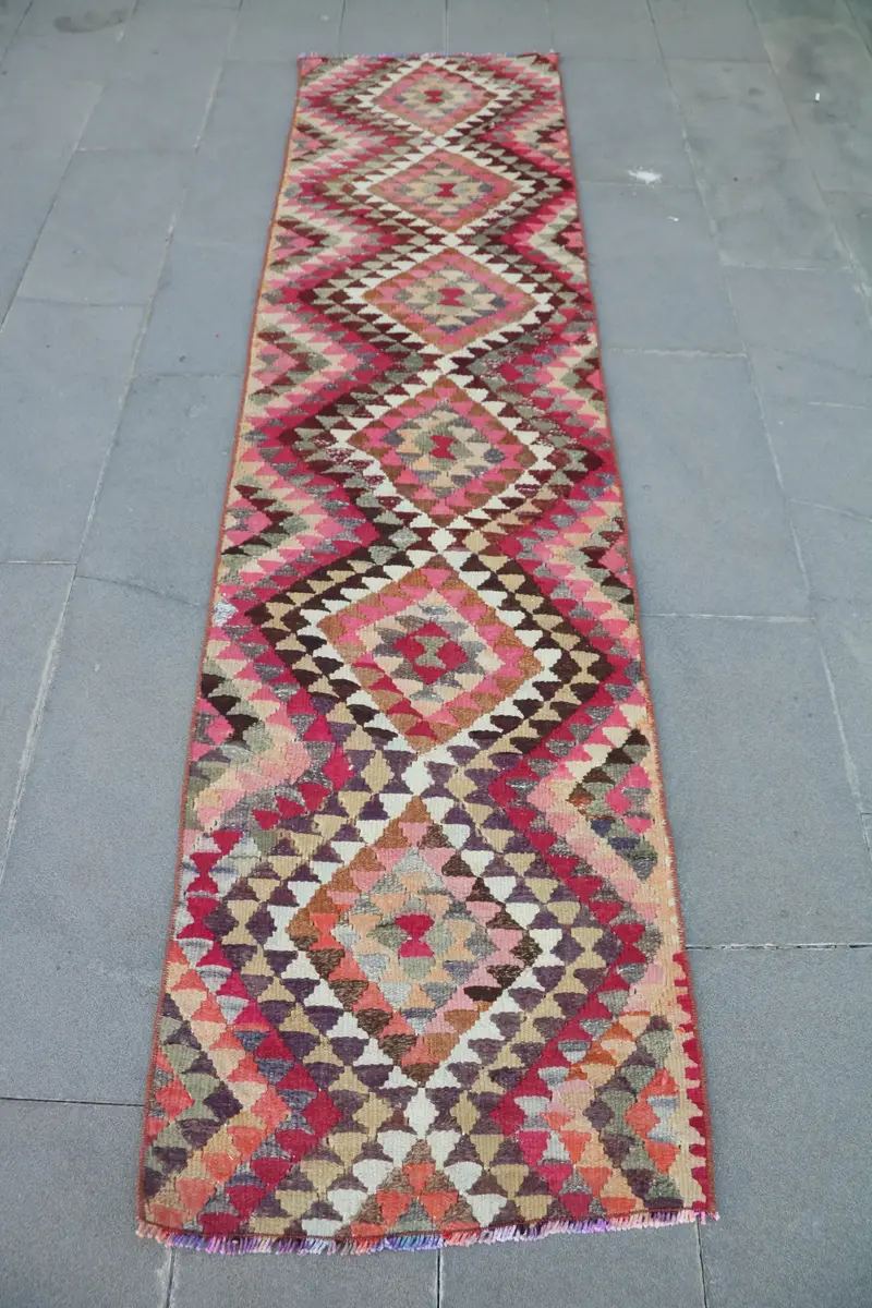 Regenbogen gestreifter Teppich, 2,2 x 9 Fuß, braunes geometrisches Design