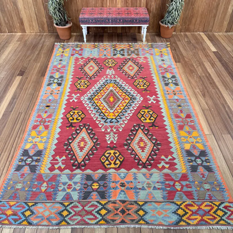 6,8x10,5 ft Teppich, türkischer Vintage-Übergröße-Teppich, roter Oushak-Wollteppich - 1