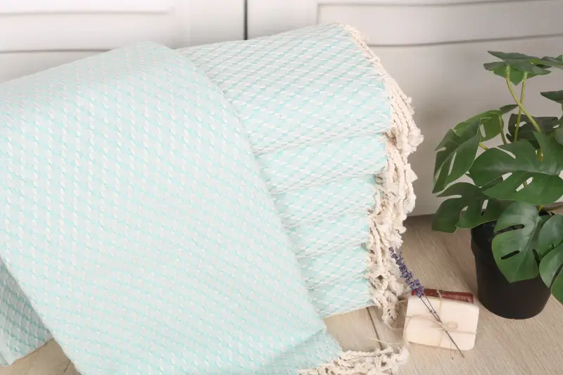 Geometric Towel Handmade Mint Cotton 40x67 Inches, Organic Turkish Cotton