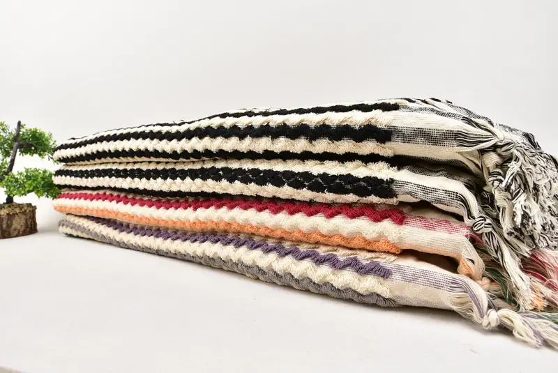 Custom Gift, Thin towel, Personalized Gift For Her, Turkish bath towel for spa, 70x40 Cotton Pom Pom Zigzag Design Towel, Quick-Dry Beach Towel - 3
