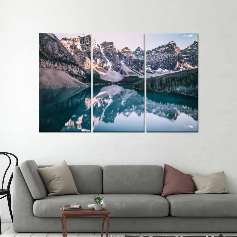 エレガントなキャンバスプリント：家庭用およびオフィス用の山の湖の風景