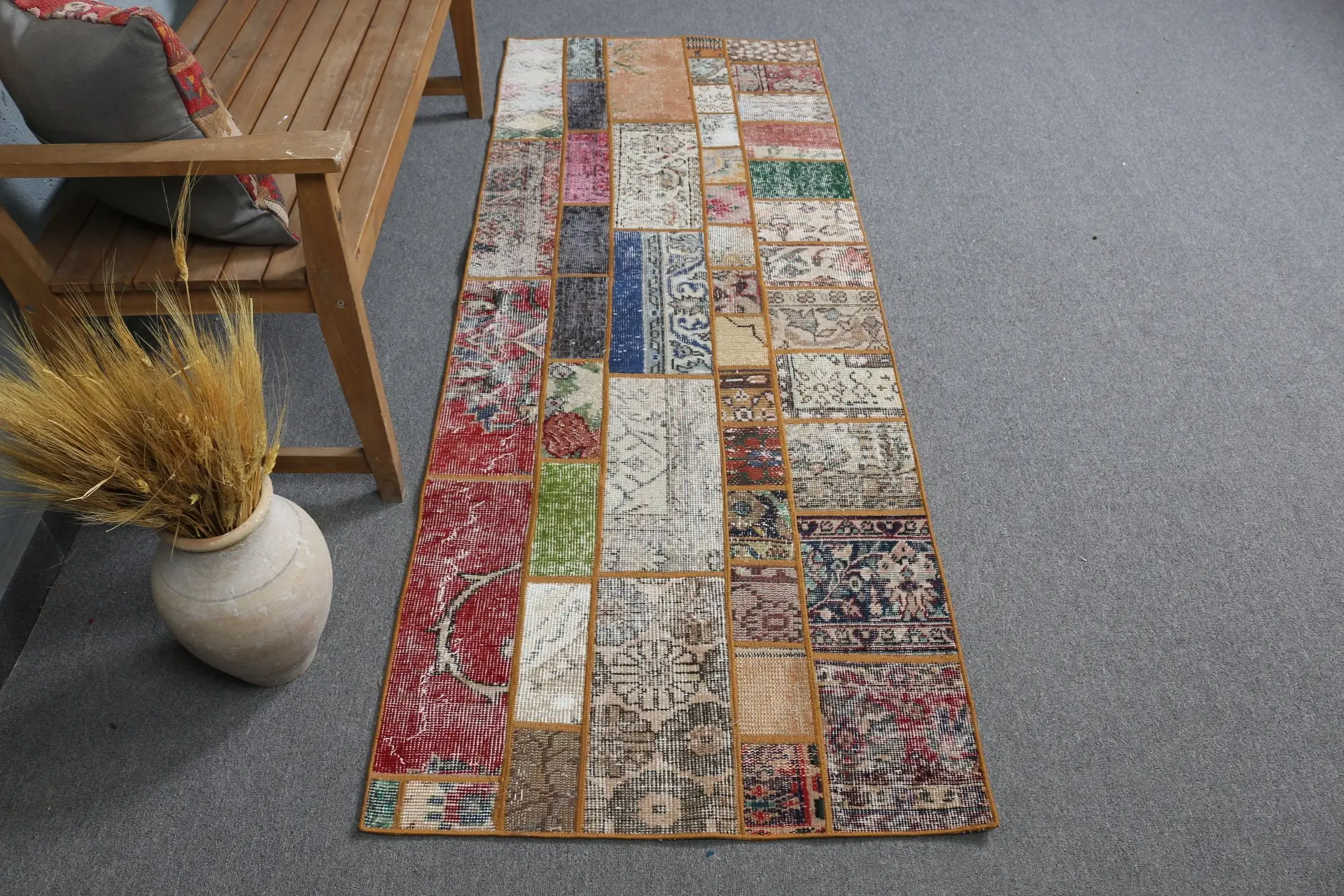 2.7x7.1 ft Turkish Rug, Vintage Runner Rug, Red Ombré Wool Rug - 1