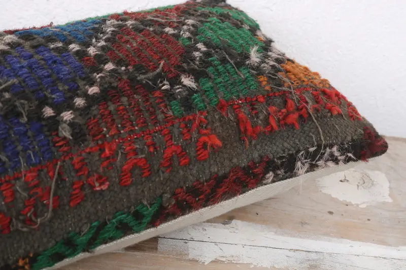 Kilim Cushion Sham, Pillow Case, Boho Pillow Sham Cover, 8x16 Green Cushion Cover, Cozy Throw Pillow Case, Turkish Kilim Pillow - 6